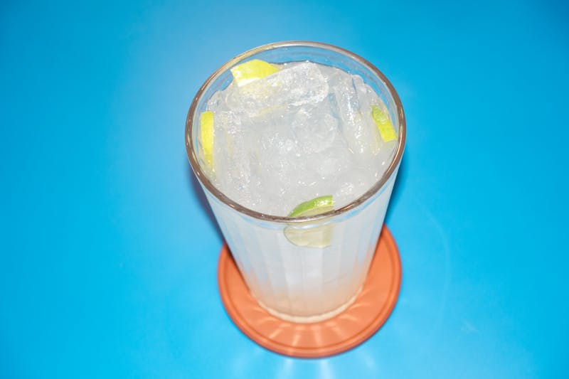 Fresh iced lemonade in a tall glass